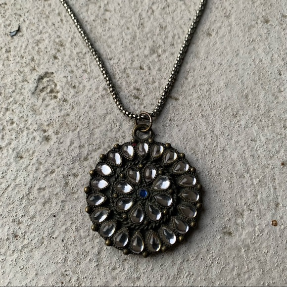 SOLD!!!Vintage metal pendant necklace with teardrop jewels - Picture 1 of 5